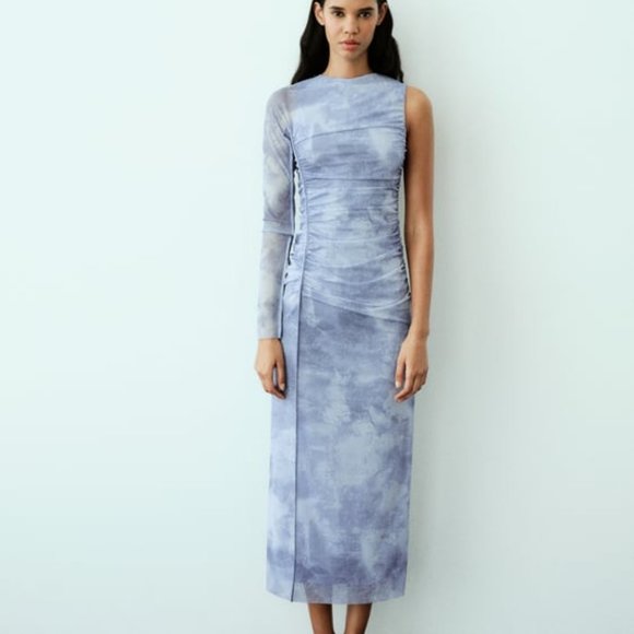 ZARA ASYMMETRIC TULLE DRESS BLUES | 3067/274 267/015 - Picture 5 of 8